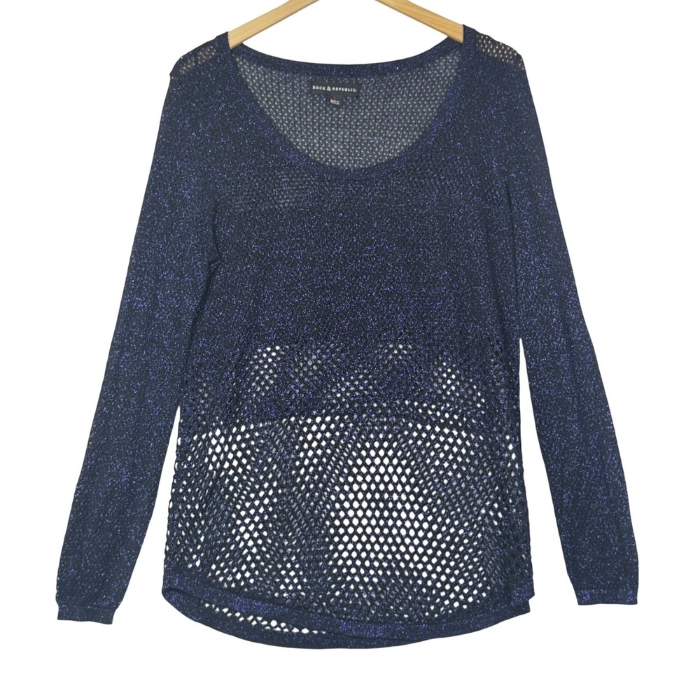 Rock & Republic Womens Large Metallic Purple Sheer Open Knit Sweater‎ Y2K